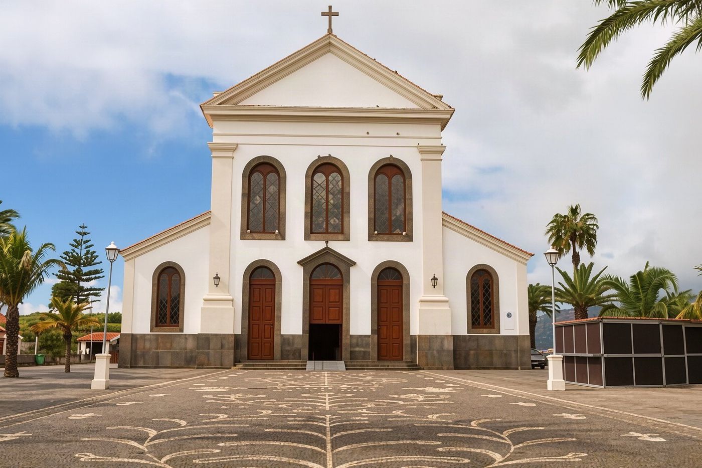 The ornately decorated interior walls and ceiling of the parish church in the small town of São Vicente.