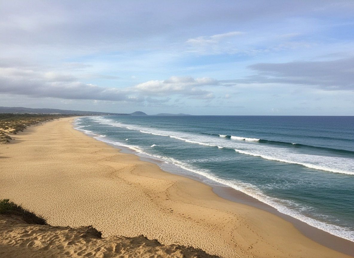 A vast expanse of golden sand stretching along the coastline of Porto Santo island.