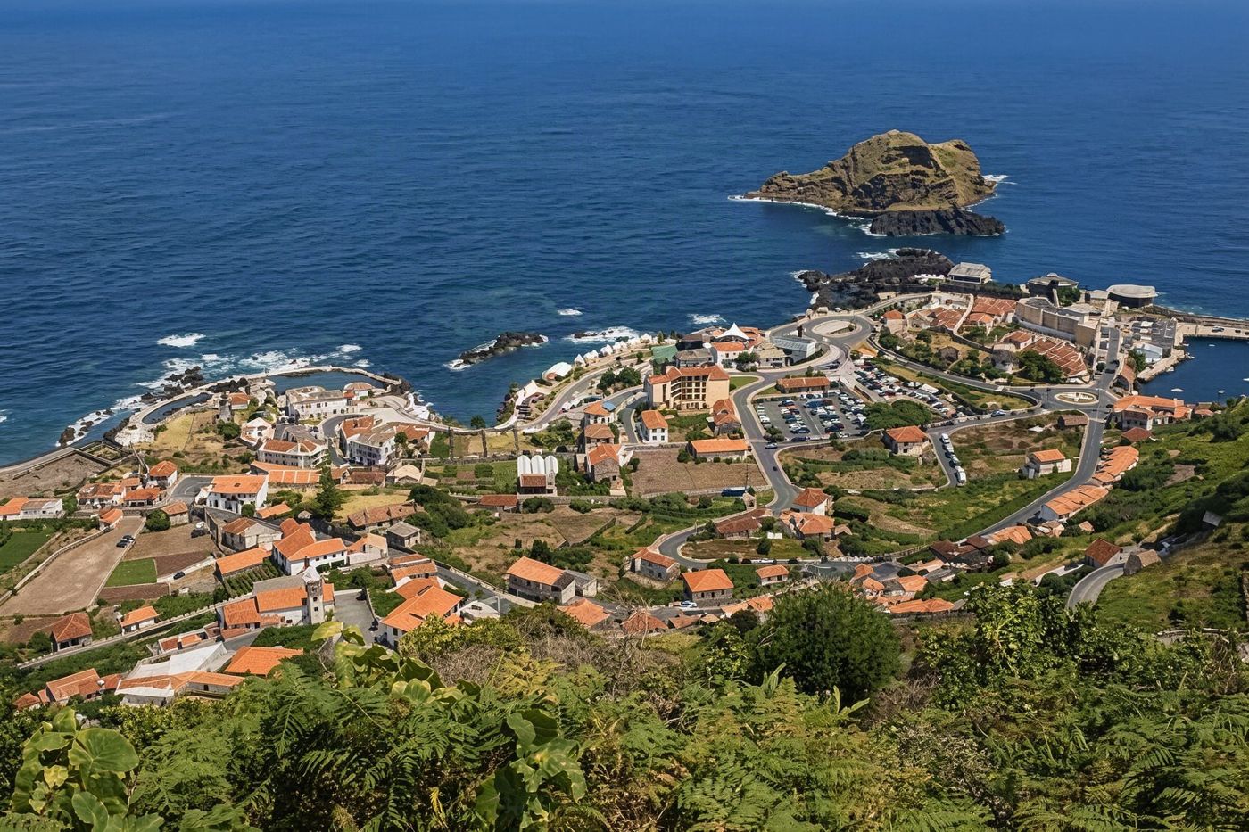 The coastal view of Machico showing the bay and the historic town centre where Zarco landed.