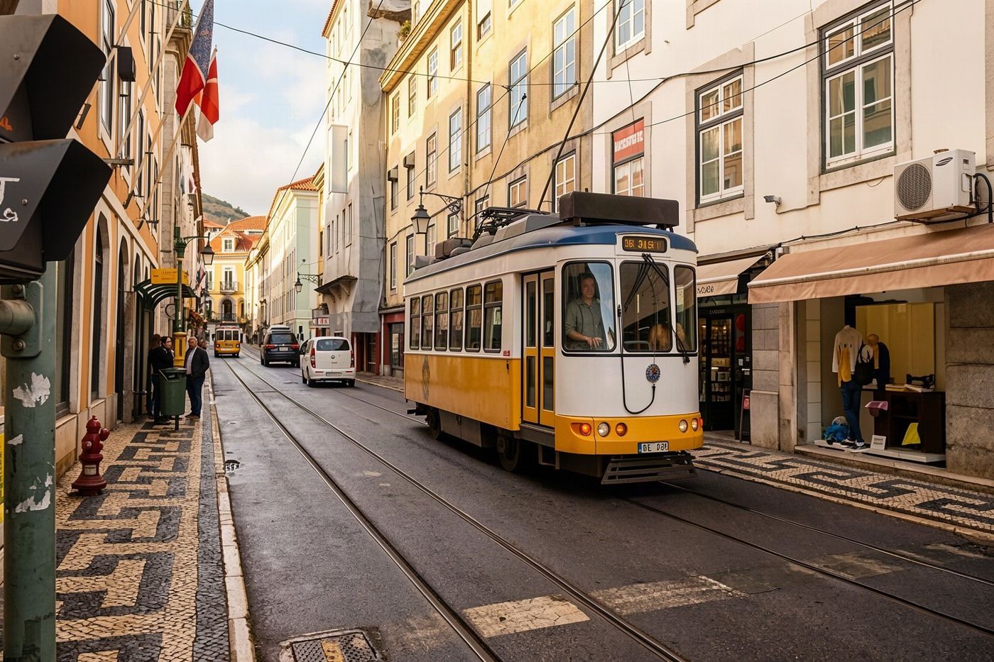 A public bus navigating the roads in the centre of Funchal.