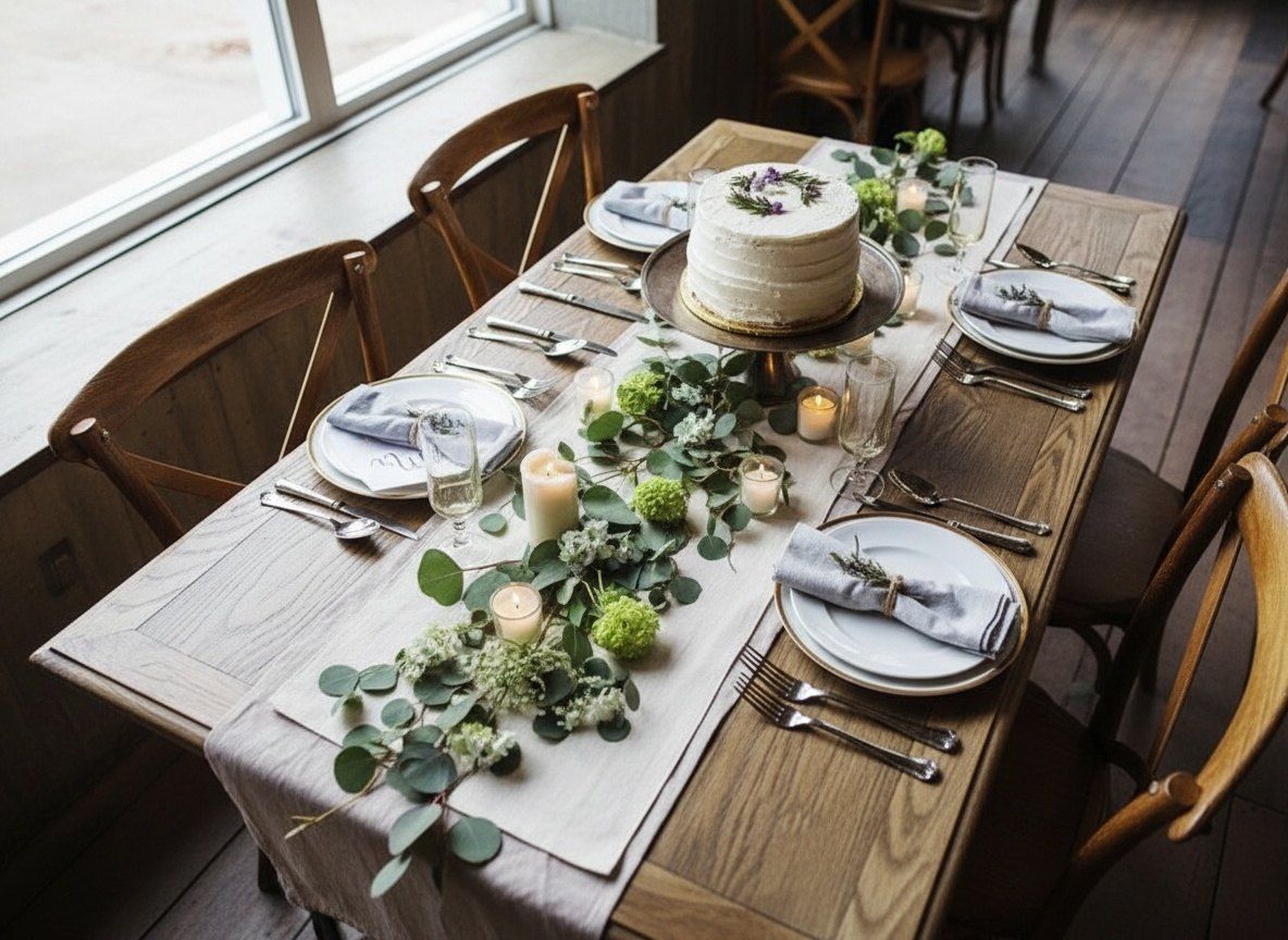 Área elegante de comedor de restaurante con manteles blancos y decoración moderna lista para el servicio nocturno.