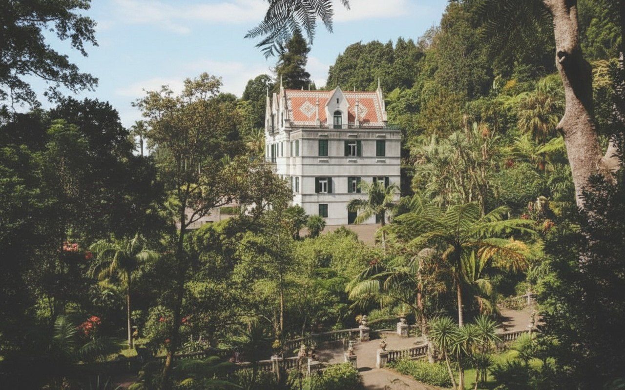 The landscaped gardens and museum building at Monte Palace in Monte.