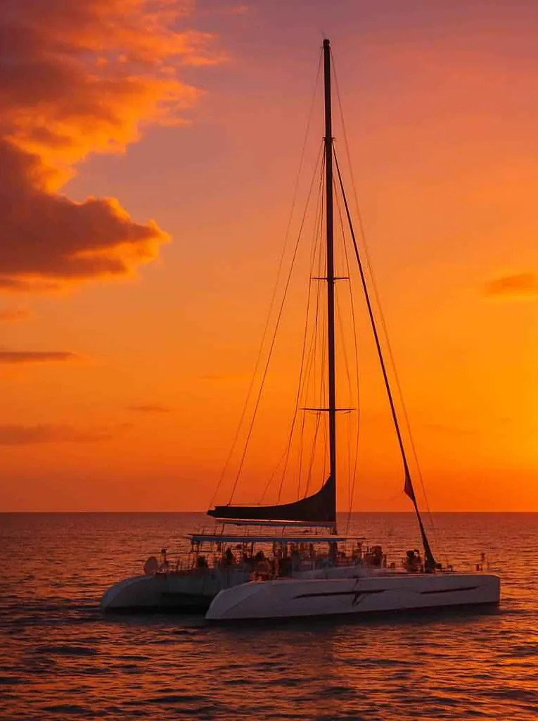 The catamaran at sunset