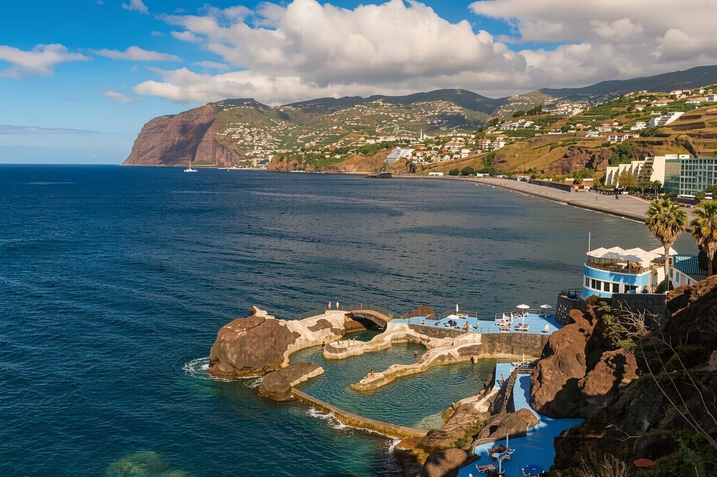 The outdoor sea pool at Praia de São Tiago along the Funchal waterfront.