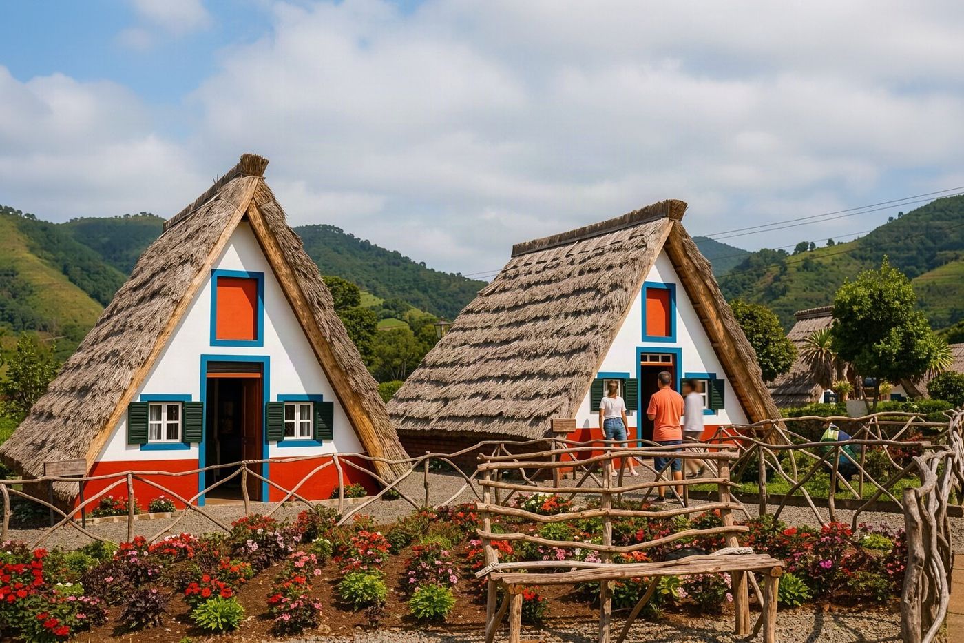 Traditional architecture and lush vegetation characteristic of the eastern part of Madeira.