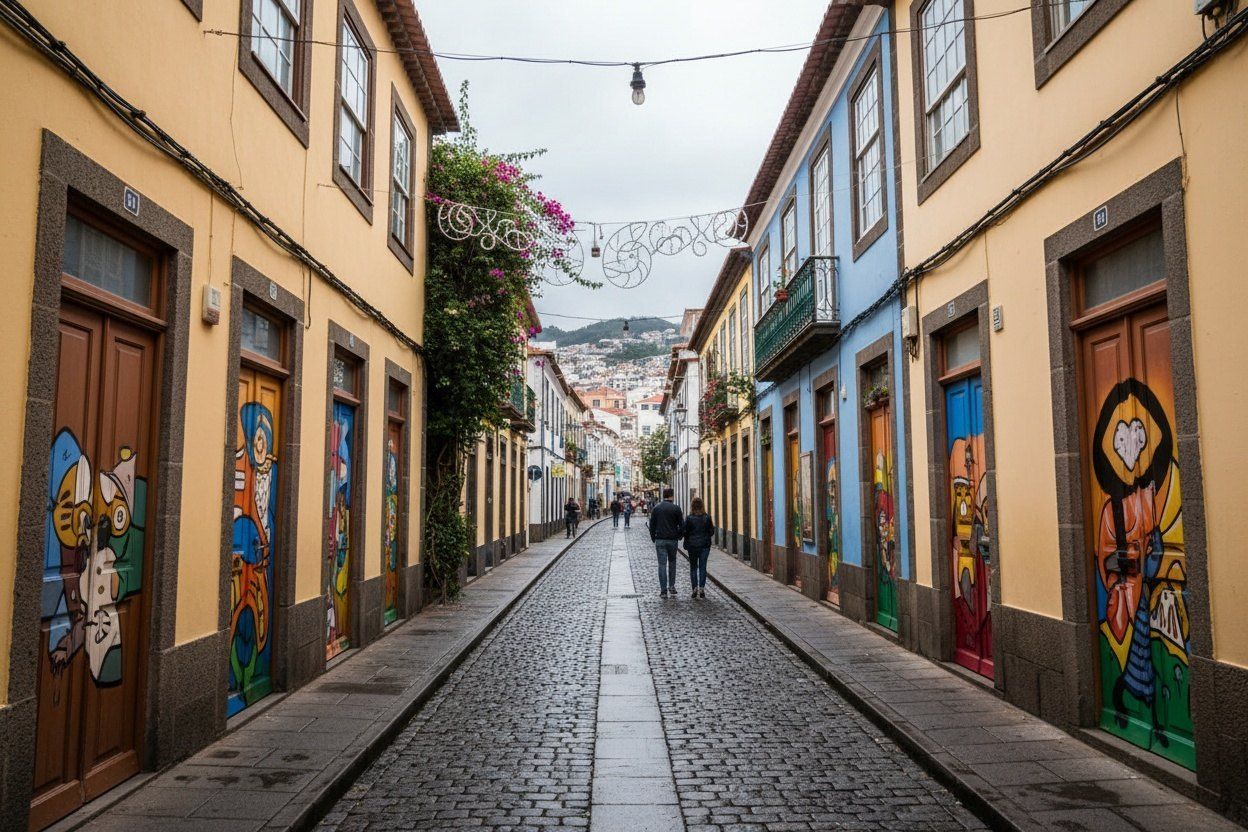 Painted doors along Rua de Santa Maria in Funchal's old town