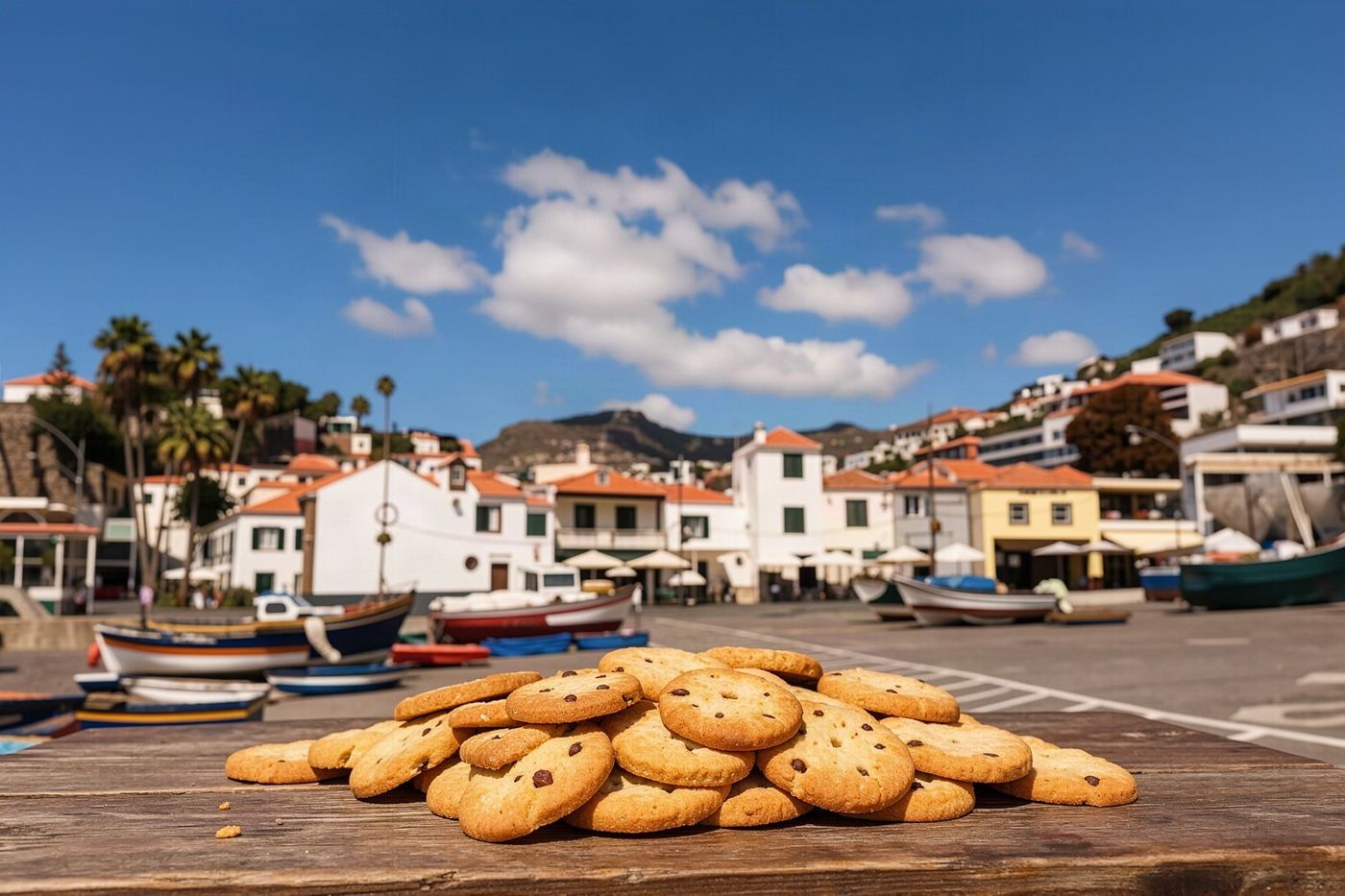 Des biscuits dorés au miel au centre mou, soigneusement disposés sur une surface en bois foncé.